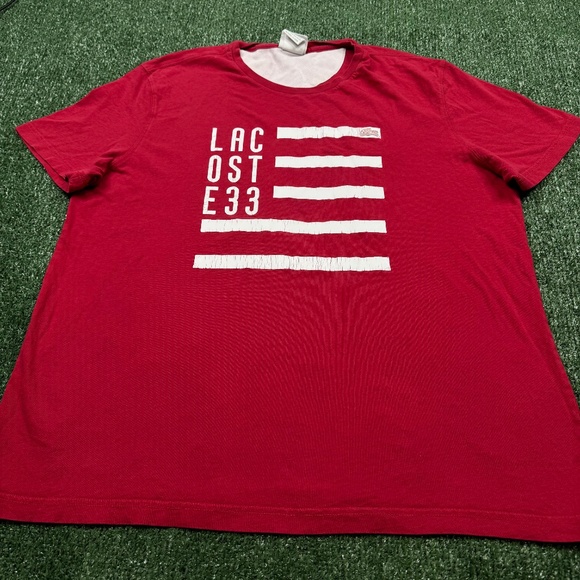 Lacoste Graphic T Shirt Men's Size 6 Red Short Sleeve Stretch Crocodile Tee - Picture 2 of 7